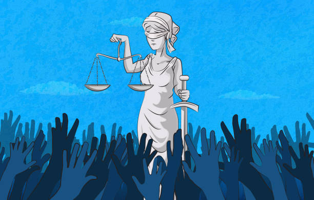 domaganie się sprawiedliwości dla wszystkich - scales of justice illustrations stock illustrations