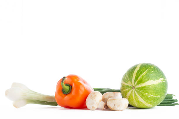 vegetables of different types and colors on white background