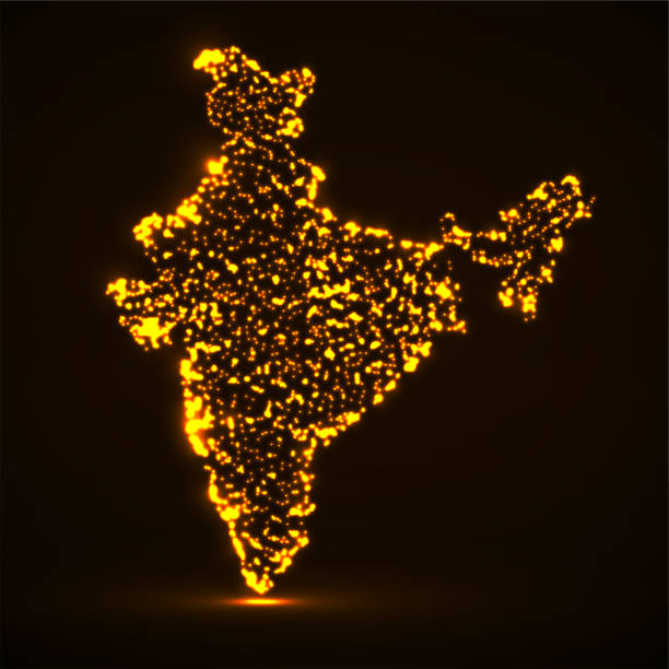 illustrations, cliparts, dessins animés et icônes de carte de l’inde avec des particules incandescentes. fond lumineux - india new delhi indian culture pattern
