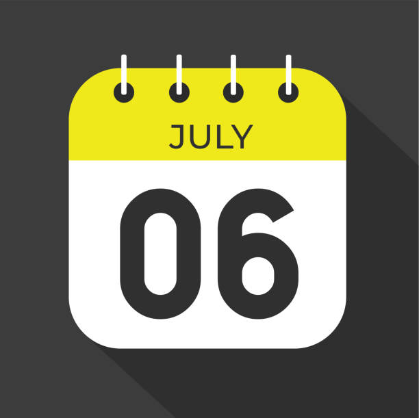 July day 6. Number six on a white paper with yellow color border on a black background vector. July day 6. Number six on a white paper with yellow color border on a black background vector. day 6 stock illustrations