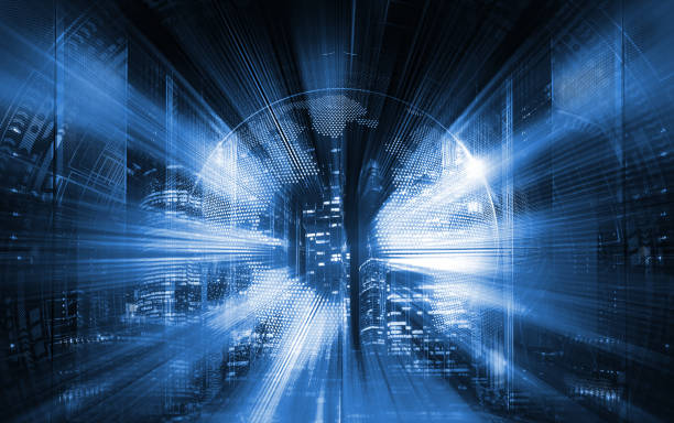 istock 3d rendering information technology in modern world, digital streams come out of planet earth against the background of skyscrapers and data center servers, on top of the HUD interface 1325120960