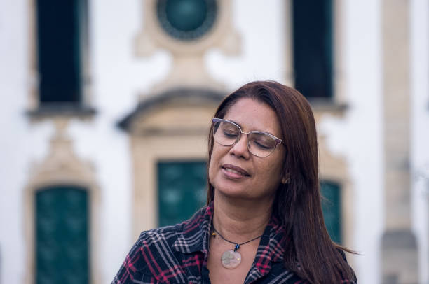 Olinda , Pernambuco, Brazil:Beautiful  woman visiting the historic city of Olinda.