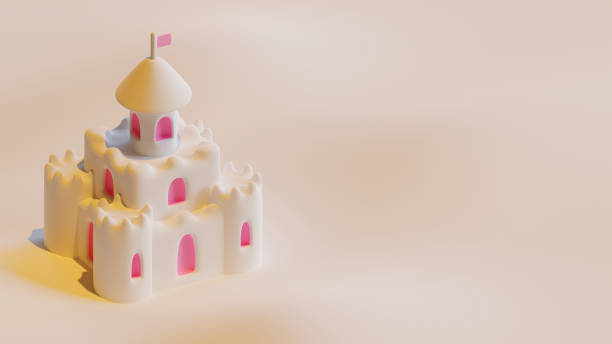 Summer landing page template with sand castle 3D Rendering