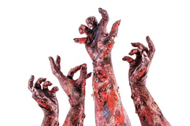 istock zombies or monsters hand attacking, attack or nightmare concept, isolated white background. 1325126229