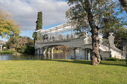 Buenos Aires, Argentina, june 20 of 2021. Bridge in the park called Bosques de Palermo or Rosedal in the center of the city. Concept Tourist, travel.