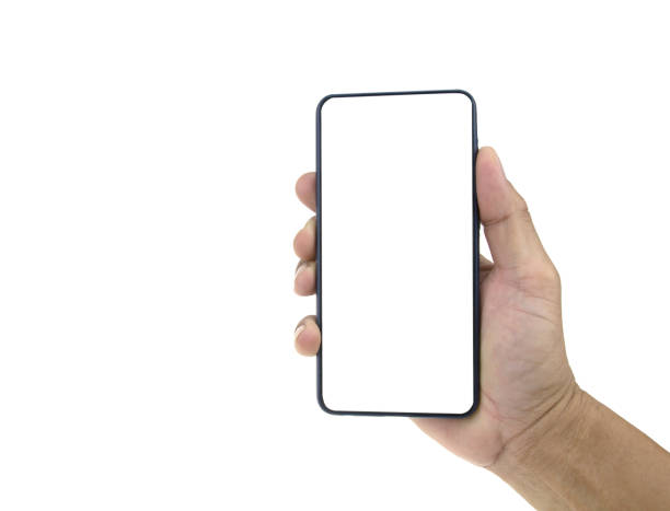 istock Hand holding smartphone isolated on white background 1325133087