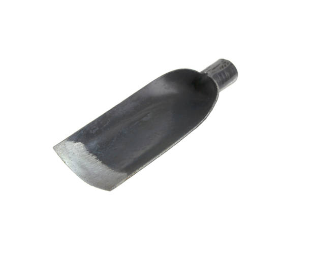 istock Black steel shovel isolated on white background 1325134676