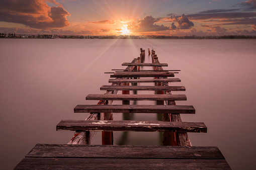 Rickety old timber jetty outside of Brisbane in Queensland