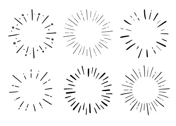 Vector illustration of Doodle circle sunburst, sparkle ray set
