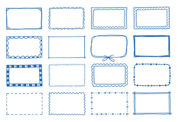 손으로 그린 사각형 프레임 세트 - rectangular frame stock illustrations