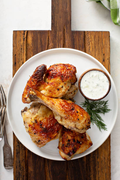 istock Roasted chicken with tzatziki sauce 1325150571