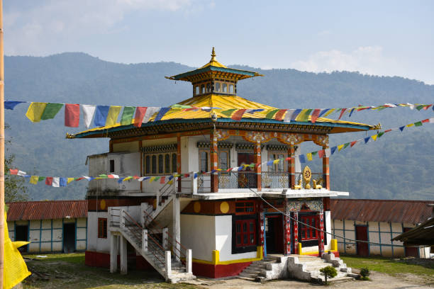 istock Beautiful Buddhist Gumpa with coloured prayer flag. 1325151380
