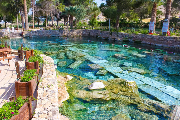 Cleopatra pool with termal water at Pamukkale, Turkey. Empty Cleopatra pool with termal water at Pamukkale, Turkey. denizli stock pictures, royalty-free photos & images
