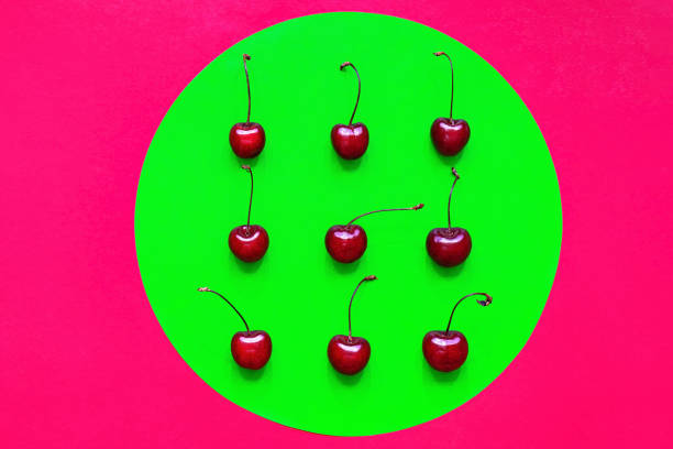 istock Fresh, ripe, organic cherry, flat lay. Summer berry pattern. Creative, bright composition in minimalism style. 1325156707