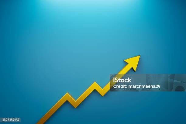 Arrow Sign Growth On Blue Background Business Development To Success And Growing Growth Concept 3d Illustration Stock Photo - Download Image Now