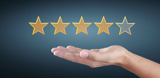 istock Hand and increasing five stars. Increase rating evaluation 1325159863