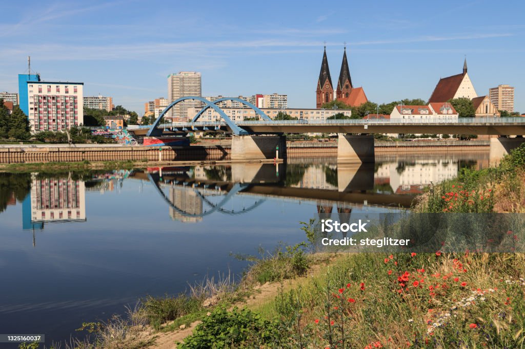 City panorama of Frankfurt (Oder) / Frankfurt (Oder) Waterfront View from the polish side Architecture Stock Photo