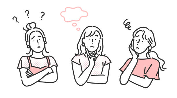 여성의 부정적인 표현 - 걱정하는 일러스트 stock illustrations