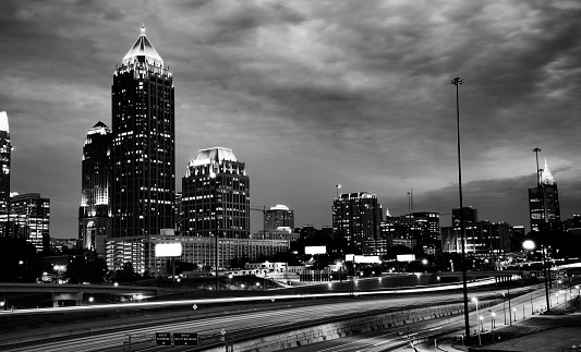 Downtown Atlanta Skyline, Georgia, USA. Black And White.