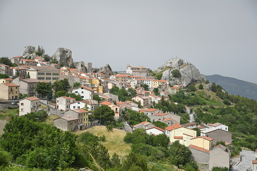 Panoramic view of Pietrabbondante, a village in the mountains of the Molise region in Italy.