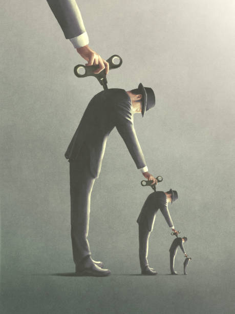 istock illustration of windup key men manipulation, abstract surreal concept 1325168975