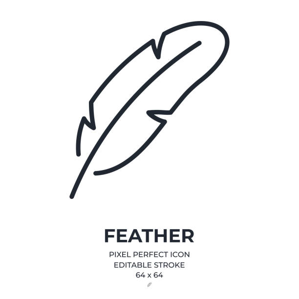 ilustrações, clipart, desenhos animados e ícones de ícone de contorno de traço editável de penas isolado na ilustração do vetor plano de fundo branco. pixel perfeito. 64 x 64. - feather