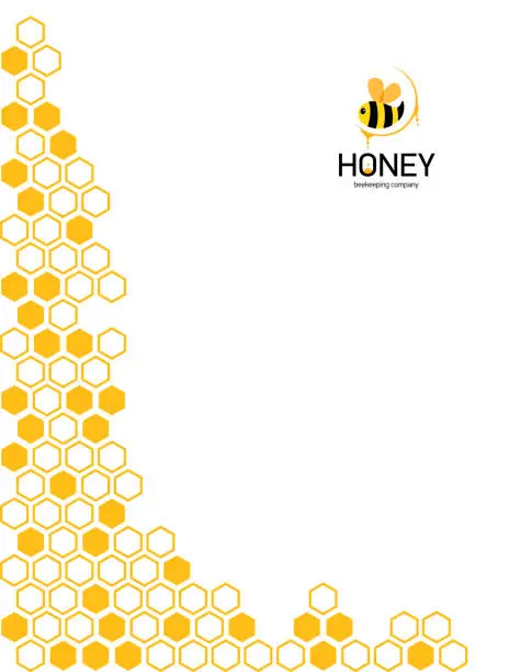 Vector illustration of Vertical Modern Honeycomb orange background. Corner border of geometric hexagons