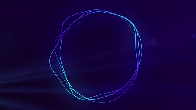 Ultra HD 4K Abstract 3D render neon circle. Blue neon circles abstract futuristic hi-tech motion background. Video 3d animation. 3840x2160