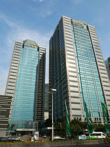 Bank mandiri tower on sudirman road, jakarta. Bank mandiri is one of the largest state owned bank in indonesia