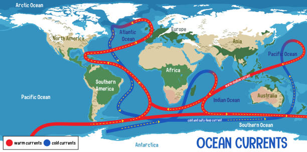 prądy oceaniczne na tle mapy świata - tide stock illustrations