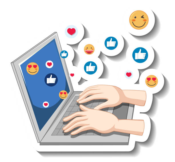 istock A sticker template with hands on laptop with social emoji icon 1325177289