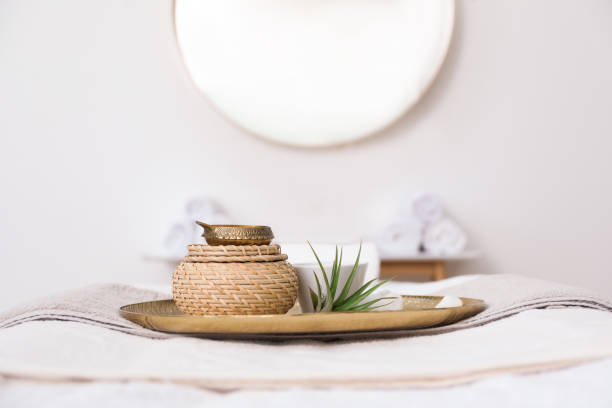 istock Beautiful spa composition on massage table in room 1325180734