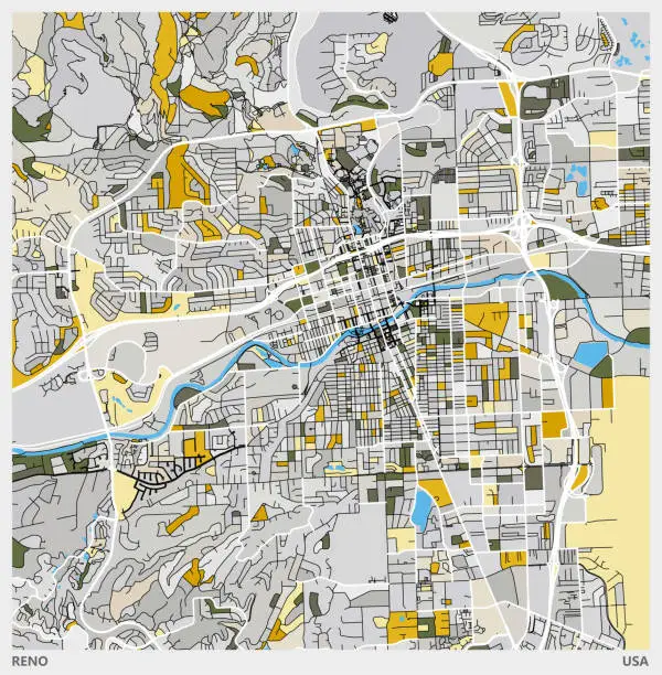 Vector illustration of color art illustration style map,Reno city,Nevada,USA