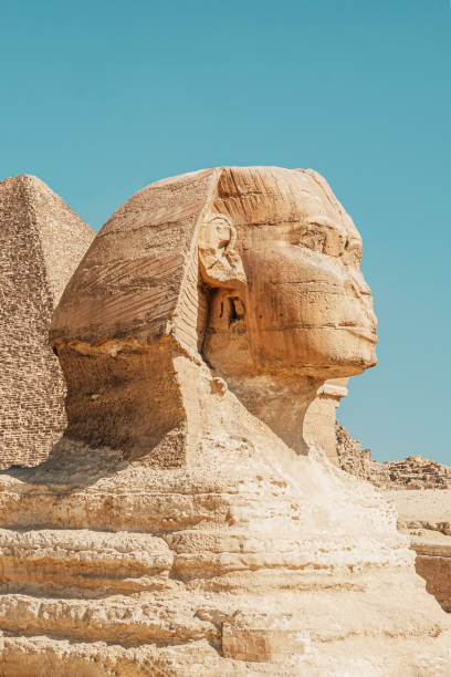 istock The great ancient Sphinx on a blue background. iconic Sphinx carving adjacent to the Great Pyramids at Giza, Egypt 1325181196