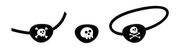 пиратская глазная патч иконка знака плоский стиль дизайна векторная иллюстрация установлена изолирована на белом фоне. - pirate eye patch black skull and bones stock illustrations