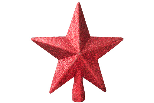Red christmas tree star topper isolated over white