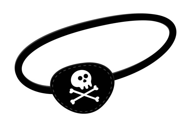 Pirate eye patch icon sign flat style design vector illustration isolated on white background. Pirate eye patch icon sign flat style design vector illustration isolated on white background. Black eye patch with skull and bones symbols. one eyed stock illustrations