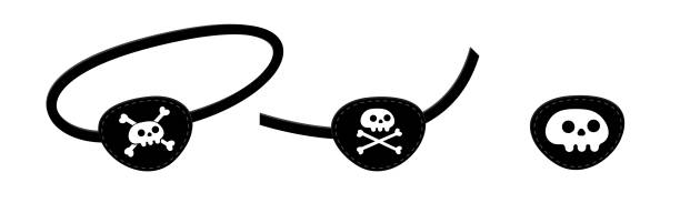пиратская глазная патч набор иконка знак плоский стиль дизайн векторная иллюстрация - pirate eye patch black skull and bones stock illustrations