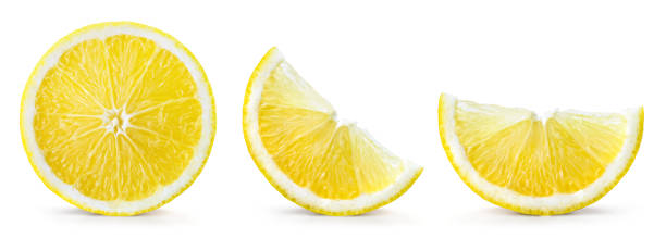 istock Lemon slices isolate on white. Cut lemons side view on white. Set of lemon slices. 1325185742