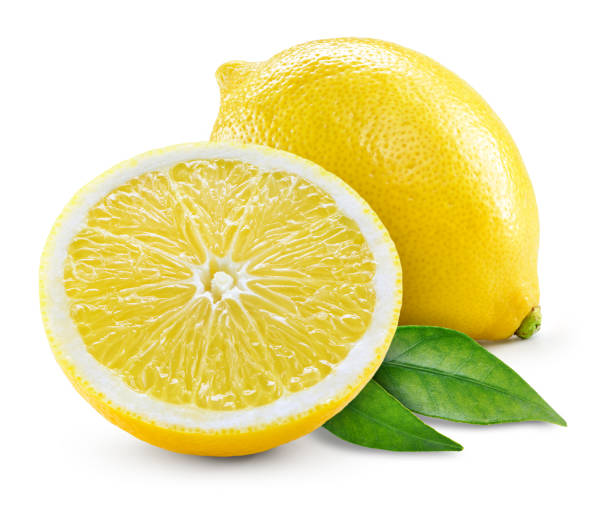 istock Lemon fruit with leaf isolate. Lemons half and a whole with leaves on white. Full depth of field. 1325185750