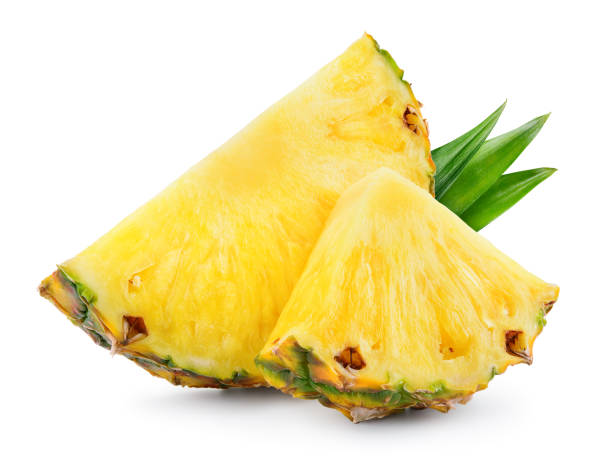 istock Pineapple slices with leaves. Cut pineapple isolate. Cut pineapple on white. Full depth of field. 1325185760