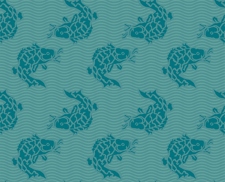 Blue Koi Pattern Blue Koi Fish Pattern Japanese Carp Luxury Seamless Background Stock ...