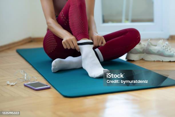 Woman Wearing White Socks Stock Photo - Download Image Now - Sock, Sport, Exercising
