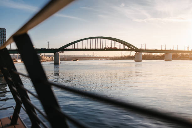 istock Sunset in Belgrade, Stari savski most, Old Sava Bridge, Sava river 1325197909