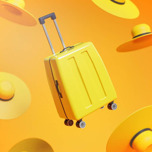 istock Yellow Luggage Between Hats Travel Concept Background 3D Rendering 1325209217