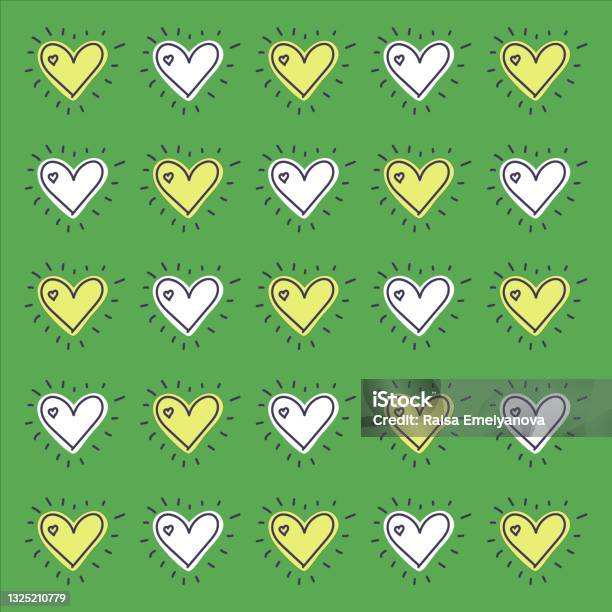 Heart With Rays Pattern Hearts And Rays Stylized Vector Pattern On A Green Background Nice ...