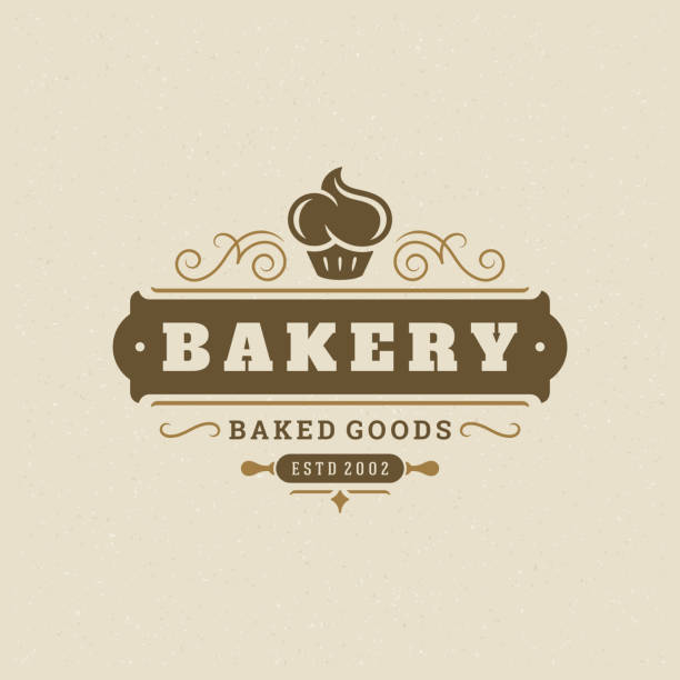 Bakery badge or label retro vector illustration Bakery badge or label retro vector illustration. Cupcake silhouette for bakehouse. Vintage typographic logo design. bakery stock illustrations