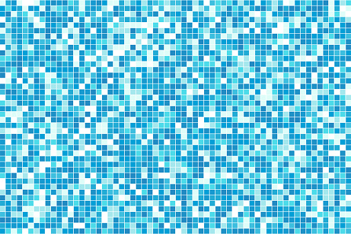 Abstract blue cyan winter mosaic background. Aqua blue colored square tiles. Pixel clean backdrop. Vector