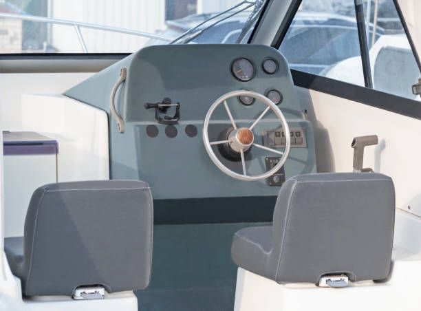 istock Steering wheel of boat 1325211654