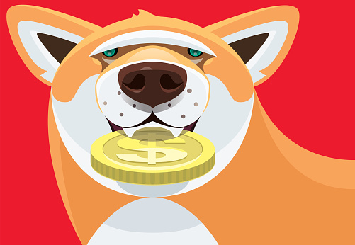 vector illustration of dog holding coin